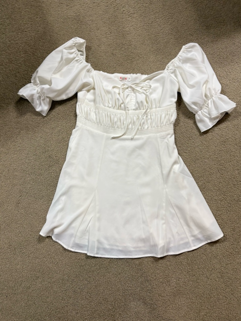 White Puff Sleeve Mini Dress with Sweetheart Neckline